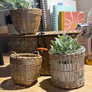 Woven Basket Planter Set - Natural Brown